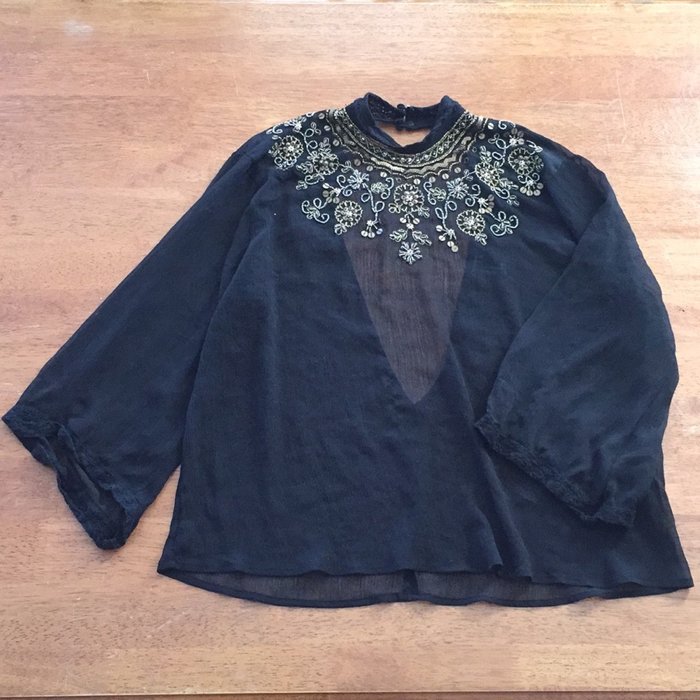 Black sheer Golden embellished forever 21 top